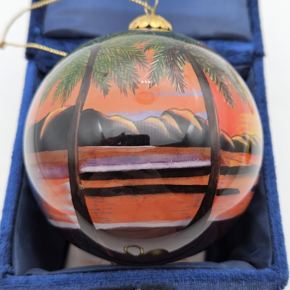 Maui By Design Hand Blown Glass Inside Painted Christmas Ornament "Aloha Hawaii"